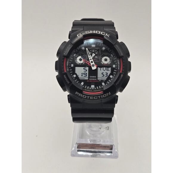 Casio G-Shock Watch GA-100-1A4 Matte Black Red Resin Analog Digital main image 5
